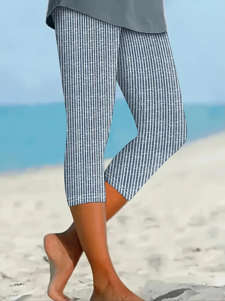 Women's Trousers Elastic Waist Legging Daily Going Out Casual Printing Striped Summer Pants, JustFashionNow Leggings, color:Blue|size:XXL,