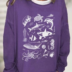 Vintage 90s Tattoo Sea Animal Retro Ocean Nature Casual Sweatshirt, Hoodies&Sweatshirts, Lilicloth.com