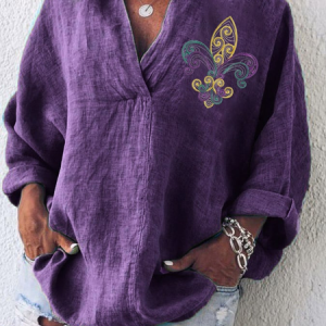 Women's Long Sleeve Shirt Spring/Fall Floral V Neck Party Going Out Casual Top, JustFashionNow Shirts, color:Purple|size:3XL,