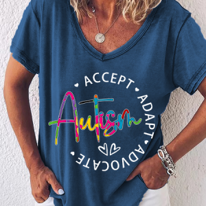Autism Accept Adapt Advocate Casual T-Shirt, T-shirts, Lilicloth.com