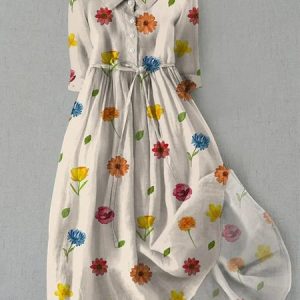 Women Floral Print Maxi Dress With Belt, Dresses, color:As Picture|size:4XL, catalog Noracora shop