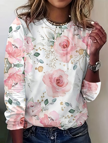 Print Casual Crew Neck Long Sleeve T-Shirt, Long sleeves, Lilicloth.com - Image 2