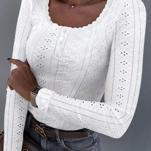 Casual Jersey Lace T-Shirt, JustFashionNow T-Shirts, color:White|size:XXL,