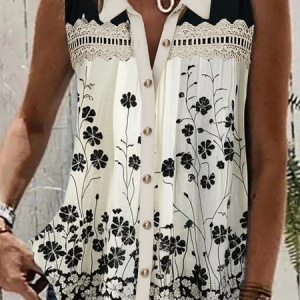 Women's Sleeveless Tank Top Camisole Summer Floral Buttoned Shirt Collar Holiday Going Out Casual Top, JustFashionNow Tanks & Camis, color:Apricot|size:XXL,