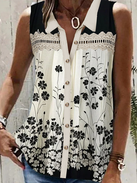 Women's Sleeveless Tank Top Camisole Summer Floral Buttoned Shirt Collar Holiday Going Out Casual Top, JustFashionNow Tanks & Camis, color:Apricot|size:XXL,