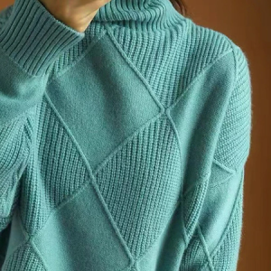 Women Cable Knit Turtleneck Sweater Winter Pullover, JustFashionNow Sweaters, color:Cyan|size:XXL,