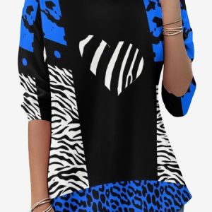Women's Long Sleeve Tee T-shirt Spring/Fall Leopard Jersey Crew Neck Daily Going Out Casual Top, JustFashionNow T-Shirts, color:Blue|size:XXL,