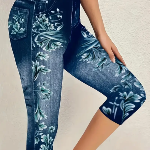 Women's Trousers Elastic Waist Legging Daily Going Out Casual Floral Summer Pants, JustFashionNow Leggings, color:Purplish blue|size:XXL,