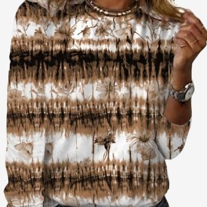 Women's Long Sleeve Tee T-shirt Spring/Fall Tie-Dye Pattern Jersey Crew Neck Daily Going Out Casual Top, JustFashionNow T-Shirts, color:Brown|size:XXL,