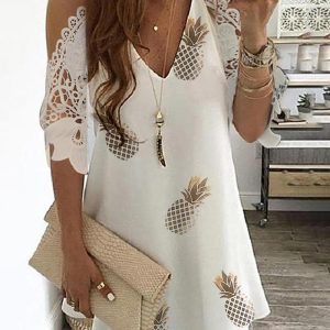 Pineapple Print Cold Shoulder Lace Dress, women Casual Dresses, ChicMe catalog