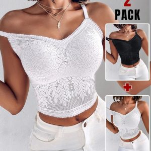 2-Pack Womens Lace V-Neck Spaghetti Strap Bralette Camisoles Sexy Soft Crop Tank Top, women Tanks & Crop Tops, ChicMe catalog