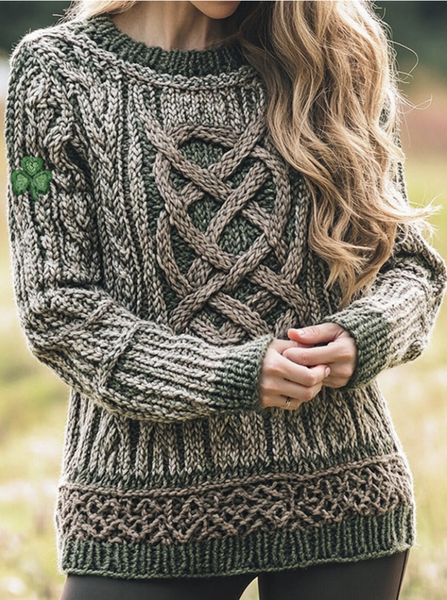 Women's Shamrock Spring/Fall Casual Long Sleeve Crew Neck Wool/Knitting Sweater, JustFashionNow Sweaters, color:Green|size:4XL,