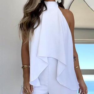 2 Pieces Outfit Halter Neck Sleeveless Tank and Casual Flowy Strechy Waist Shorts Set, women Rompers, ChicMe catalog