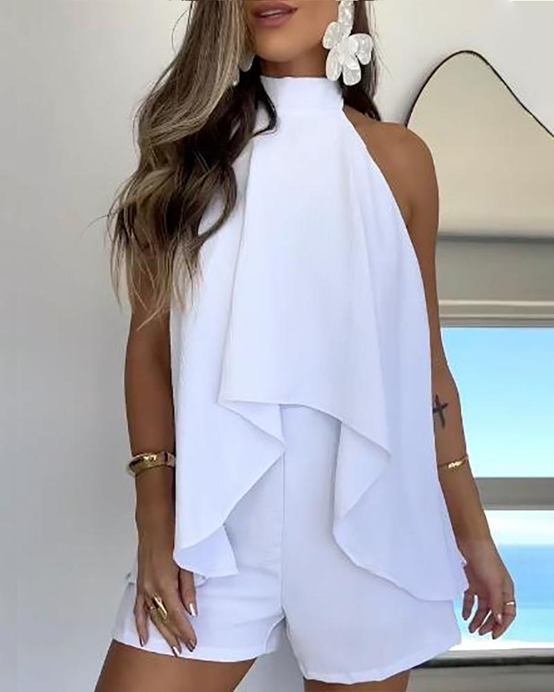 2 Pieces Outfit Halter Neck Sleeveless Tank and Casual Flowy Strechy Waist Shorts Set, women Rompers, ChicMe catalog