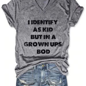 Women's Short Sleeve Tee T-shirt Summer Letter Cotton-Blend V Neck Going Out Casual Top, JustFashionNow T-Shirts, color:Gray|size:3XL,