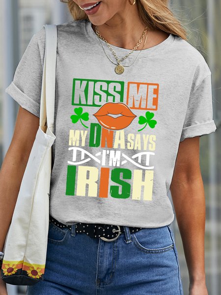 Women's Shamrock Short Sleeve Tee T-shirt Crew Neck Casual Summer Top, JustFashionNow T-Shirts, color:Gray|size:3XL,