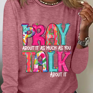 Pray About It Casual Long Sleeve Shirt, Long sleeves, Lilicloth.com