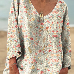 Casual Paisley V Neck Long Sleeve T-shirt, T-shirts, color:As Picture|size:4XL, catalog Noracora shop