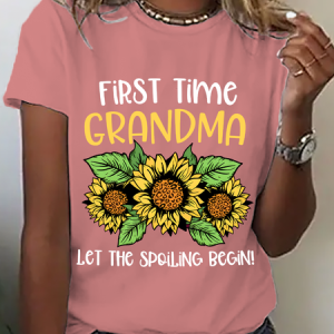 First Time Grandma New Grandma Let The Spoiling Begin Unflower Cotton T-Shirt, T-shirts, Lilicloth.com