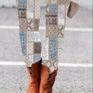 Women's Ethnic Geometry Casual All Season Long Leggings, JustFashionNow Leggings, color:Gray|size:XXL,