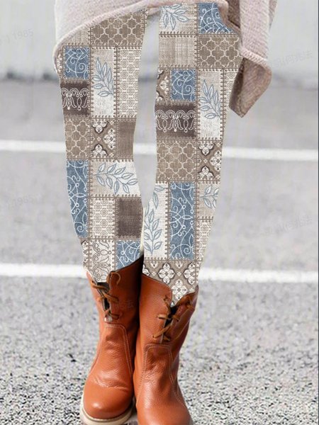 Women's Ethnic Geometry Casual All Season Long Leggings, JustFashionNow Leggings, color:Gray|size:XXL,