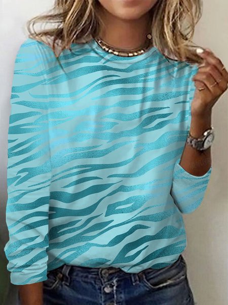 Geometric Print Long Sleeve Crew Neck T-shirt, Long sleeves, Lilicloth.com - Image 5