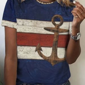 Women's Anchor Short Sleeve Tee T-shirt Crew Neck Printing Casual Summer Graphic Tee Top, JustFashionNow T-Shirts, color:As Picture|size:XXL