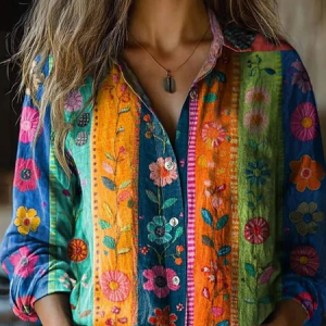 Women's Long Sleeve Shirt Spring/Fall Striped Shirt Collar Daily Going Out Casual Top, JustFashionNow Blouses, color:Green|size:XXL,