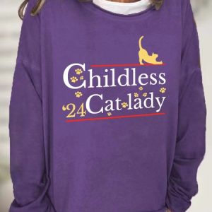 2024 Childless Cat Lady Casual Sweatshirt, Hoodies&Sweatshirts, Lilicloth.com