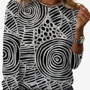 Women's Long Sleeve Tee T-shirt Spring/Fall Abstract Graphic Jersey Crew Neck Daily Going Out Casual Top, JustFashionNow T-Shirts, color:Black|size:XXL,