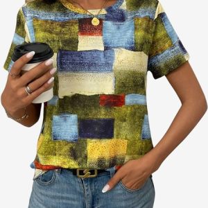 Women's Short Sleeve Tee T-shirt Summer Colorblock Jersey Crew Neck Daily Going Out Casual Top, JustFashionNow T-Shirts, color:Multicolor|size:XXL,
