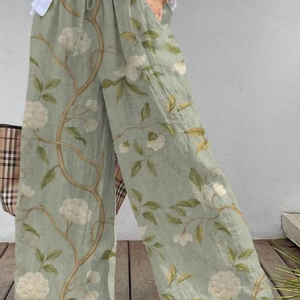 Women's Floral Trousers Wide Leg Pants Daily Going Out Vintage Leaf Spring/Fall Pants, JustFashionNow Pants, color:As Picture|size:3XL,