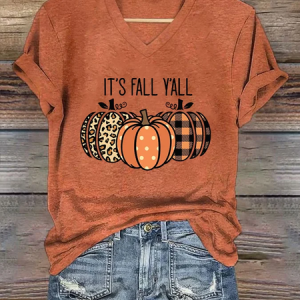 Women's It's Fall Yall Pumpkin Print T-Shirt, T-shirts, Lilicloth.com