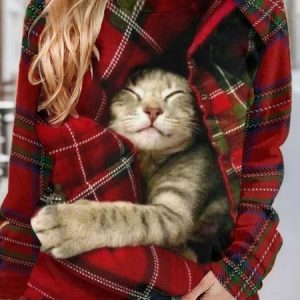 Women's Crew Neck Cat Printing Casual Spring/Fall Long Sleeve Sweatshirt, JustFashionNow Sweatshirts & Hoodies, color:Wine Red|size:XXL,