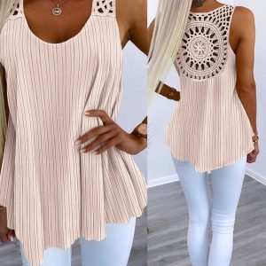 Hollow Out Crochet Pattern Spliced U-Neck Sleeveless Top Casual Textured Tank Top, women Tanks & Crop Tops, ChicMe catalog