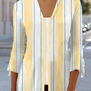 Women's Spring/Fall Cover-up Casual Striped Printing Lightweight Cardigan, JustFashionNow Coats, color:Yellow|size:XXL,