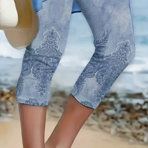 Casual Floral Capris Elastic Waist Printing Pants, Leggings, color:Blue|size:XXL, catalog Noracora shop