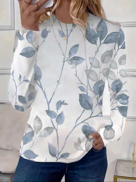 Women's Floral Long Sleeve Tee T-shirt Crew Neck Printing Casual Spring/Fall Graphic Tee Top, JustFashionNow T-Shirts, color:White|size:XXL - Image 3