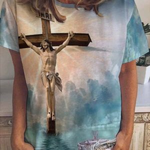Women's Geometric Short Sleeve Tee T-shirt Crew Neck Vintage Summer Top, JustFashionNow T-Shirts, color:As Picture|size:3XL,