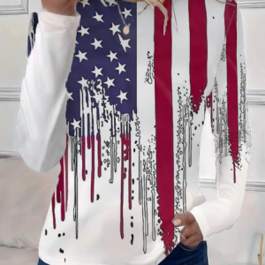 Women Independence Day (Flag) Long Sleeve Tee T-shirt Crew Neck Printing Casual Spring/Fall Graphic Tee Top, JustFashionNow T-Shirts, color:White|size:XXL
