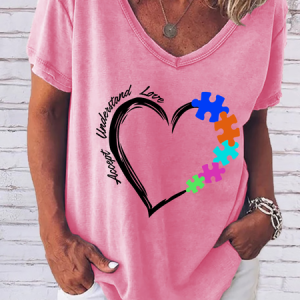 Women Autism Awareness, Accept Understand Love V-Neck Shirt, T-shirts, Lilicloth.com