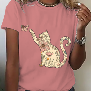 Wildflowers Cat Cotton T-Shirt, T-shirts, Lilicloth.com