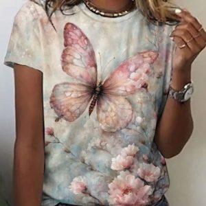 Casual Regular Fit Floral Crew Neck T-Shirt, T-shirts, Lilicloth.com