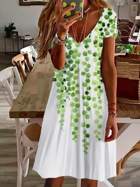 Women's Floral Spring Print Casual V-Neck Short Sleeve Dress, Dresses, Lilicloth.com - Image 21