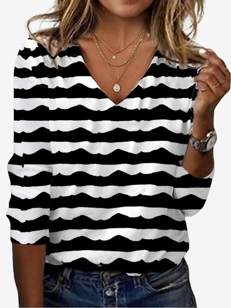 Women's Long Sleeve Tee T-shirt Spring/Fall Geometric Jersey V Neck Daily Going Out Casual Top, JustFashionNow T-Shirts, color:Black|size:XXL,