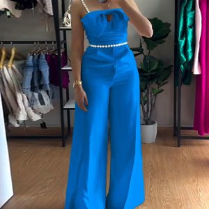 Bandeau Beaded Spaghetti Strap Bowknot Design Ruched Slim Fit Jumpsuit Elegant Overall, women Jumpsuits, ChicMe catalog