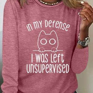 In my Defense I Was Left Funny Cat Casual Long Sleeve Shirt, Long sleeves, Lilicloth.com