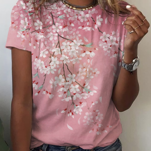 Floral Crew Neck Loose Casual T-Shirt, T-shirts, Lilicloth.com