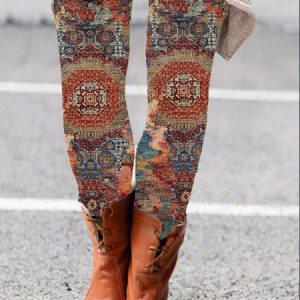Women's Casual Ethnic Jersey All Season Long Leggings, JustFashionNow Leggings, color:Wine Red|size:XXL,