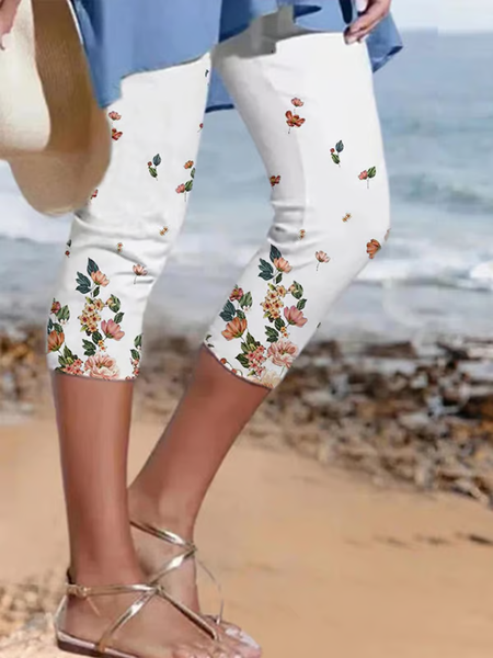 Women's Botanical Floral Print Casual Leggings, Leggings, Lilicloth.com